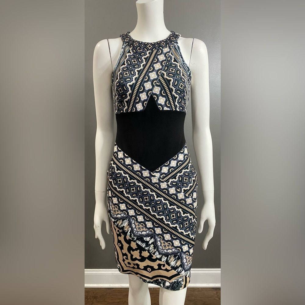 Hale Bob Black & Cream Geometric Sleeveless Midi Dress Size Small